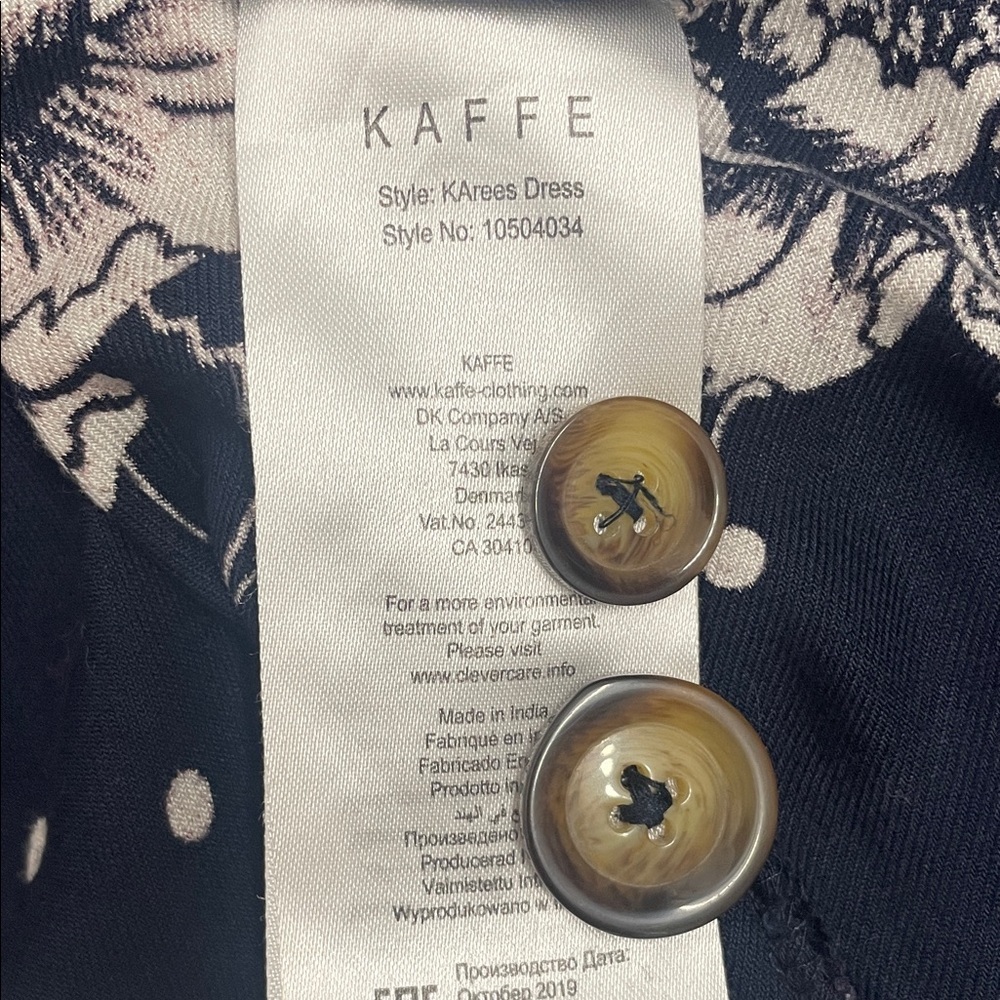 Kaffe Floral Button-Down Navy Wrap Dress V Neck Long Sleeve Button Cuffs Sz 34EU - Picture 13 of 16